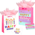 Dimetey 2 Pack 12.6" Large Gift Bag with Tissue Paper and Happy Birthday Card for Birthdays (Pink) Pi-Mart