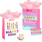 Dimetey 2 Pack 12.6" Large Gift Bag with Tissue Paper and Happy Birthday Card for Birthdays (Pink) Pi-Mart