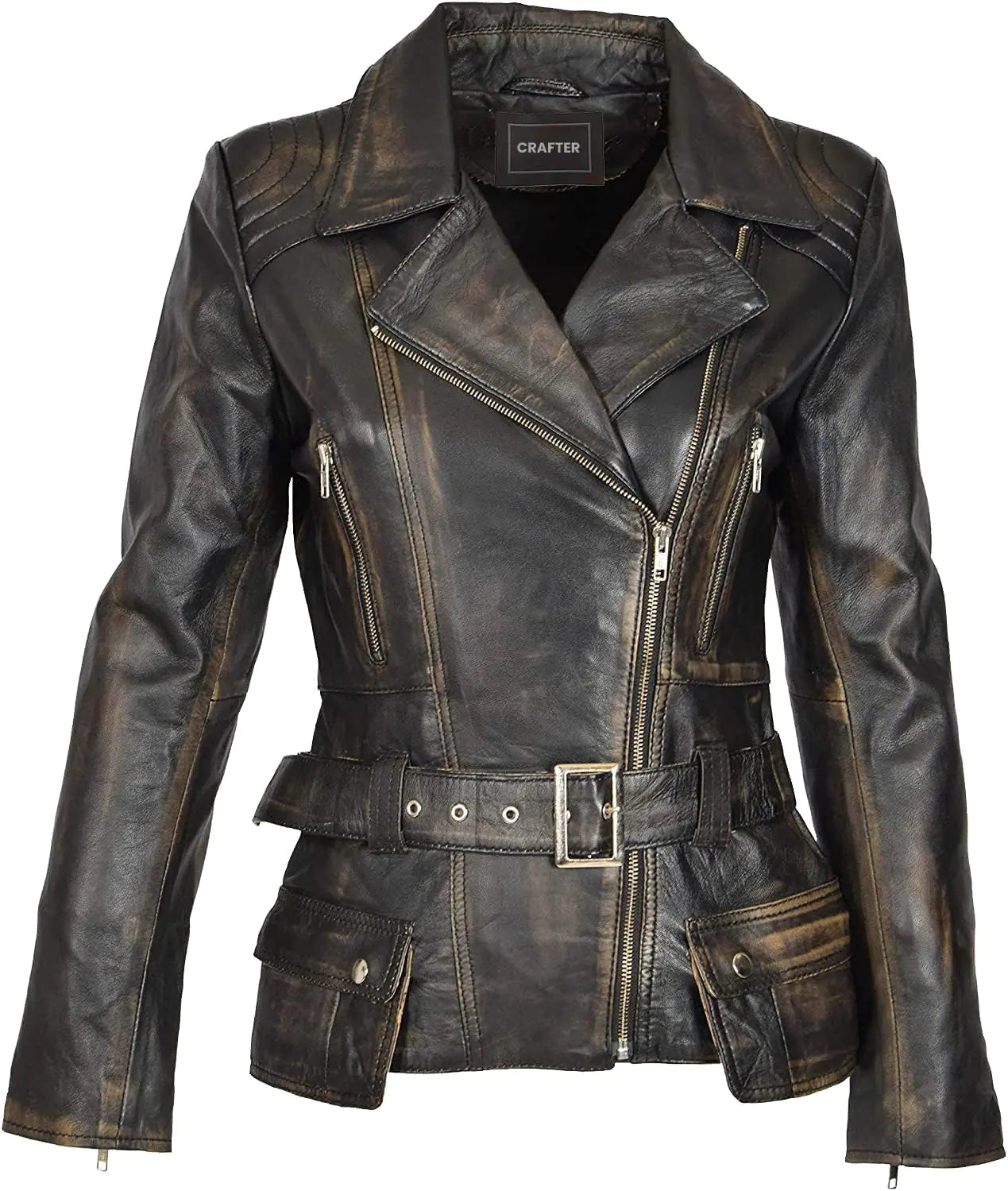 Womens Genuine Lambskin Leather Jacket | Classic rider leather jacket | Black Leather Jacket Women | Womens Leather Jacket (US Alpha x_s Regular Regular Distressed Coat) Pi-Mart