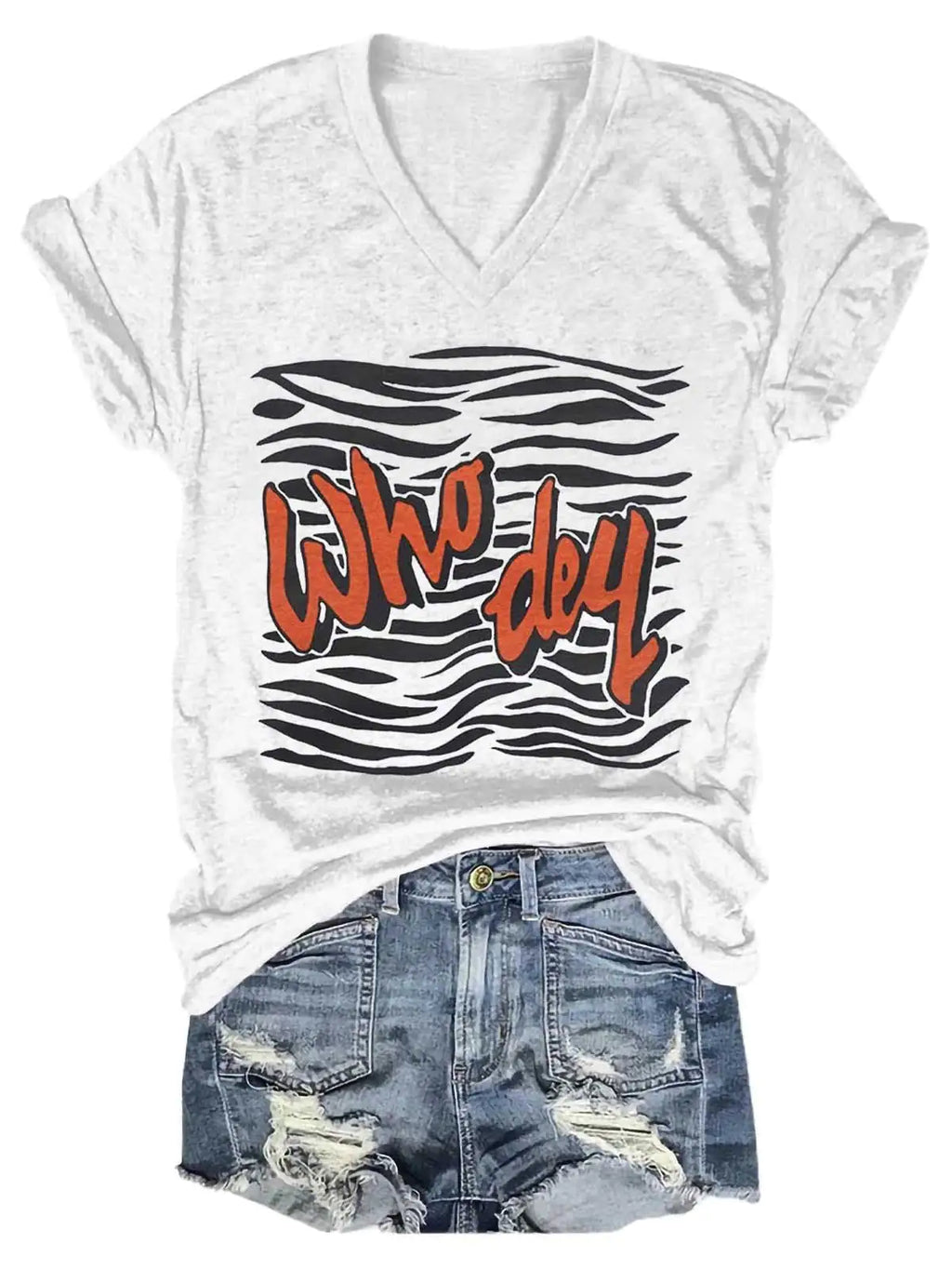 Women Who Dey Tiger V-Neck Shirt Pi-Mart