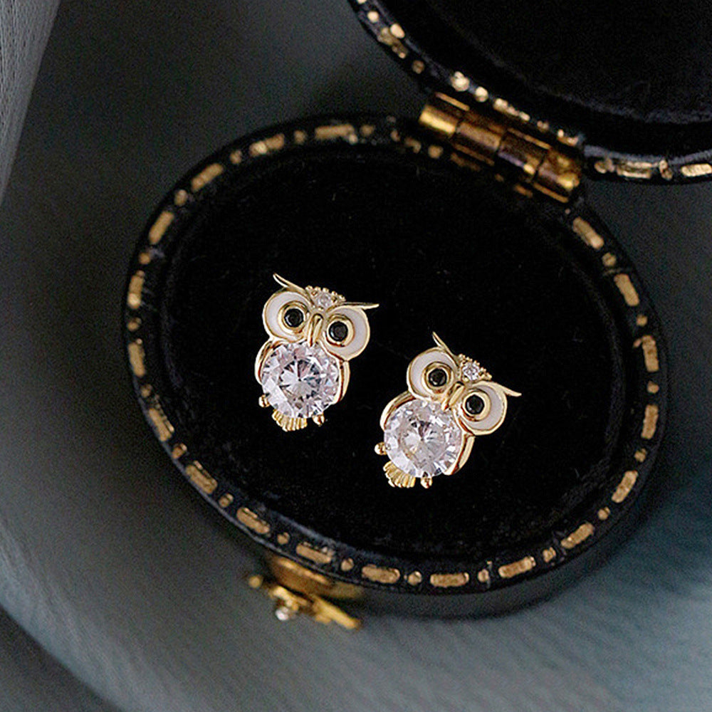 Cute With Diamonds Zircon Owl Stud Earrings For Women Pi-Mart