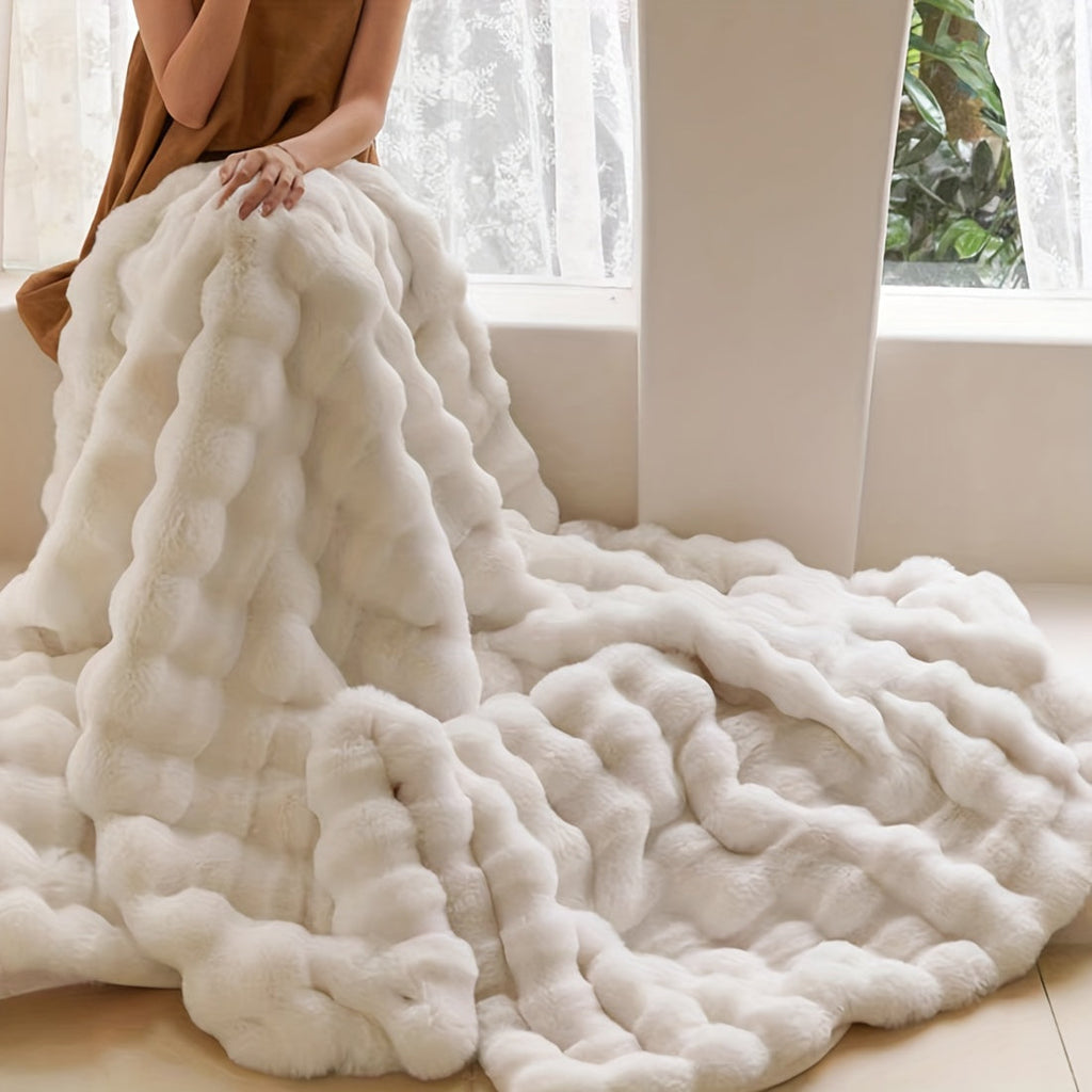 1pc Super Soft Faux Rabbit Fur Blanket - All Seasons Wool Blanket for Bedroom, Office, Camping, and Travel - Warm and Comfortable - Perfect Home Decoration Lootquake LLC