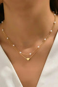 Gold Pearl Heart Necklace - Adjustable Chain - Dainty Layering Pendant