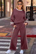 Varsity Stripe Pullover and Drawstring Pant Set THRIXINE