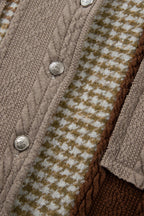 Khaki Houndstooth Patchwork Shacket | Fit Textured Jacket - Femstylo