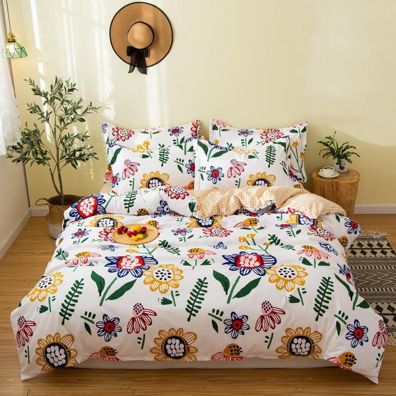 Cover Set Bed Cotton Quilt Bedsheet Bedding Duvet Fitted Pi-Mart