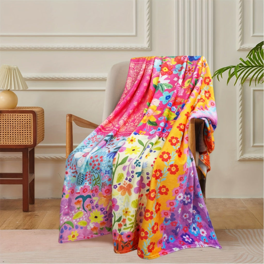 1pc Vibrant Bohemian Chic Digital Print Luxury Throw Blanket - Soft, Cozy, and Stylish for Sofa, Bed, Office, and Home Decor - Perfect Birthday Gift for Friends and Family Lootquake LLC