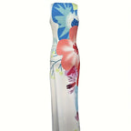 Ladies' V-neck Floral Print Thigh Slit Highlights Figure, Hip Hugging Long Skirt - SJB-DIAMOND ELITES