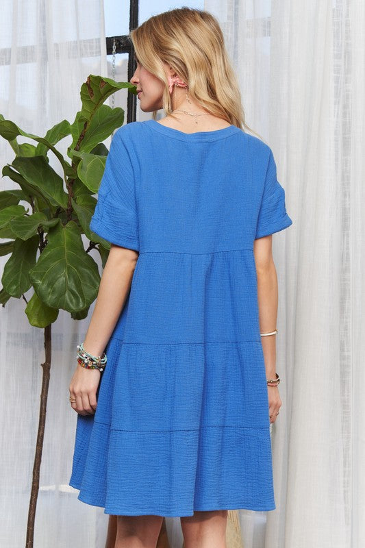 The Tiered Notched Short Sleeve Dress For Women – Versatile, Chic, Elegant, Comfortable, Fashionable Dress for Any Occasion Stevvex