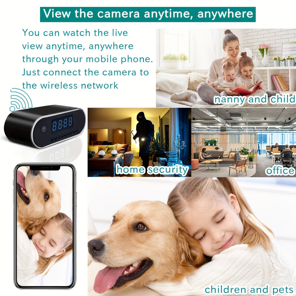 WiFi Camera Indoor Home Security Cam Clock, 2.4ghz Wireless Remote Live View 1080P Video Camera, Night Vision, Motion Detection, Loop Recording, Wireless Surveillance Camera For Home, Office, Warehouse, Home Cam With Lithium Lootquake LLC