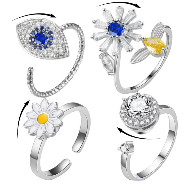 Turnable Rings Eyes Flowers Anxiety Rings For Women Fidget Spinner Ring Jewelry Pi-Mart