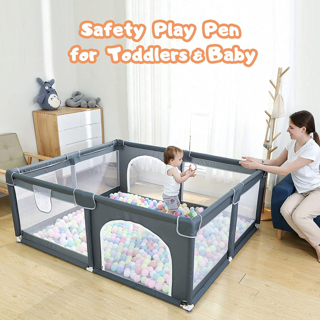 Play Pen For Babies And Toddlers, Baby Play Yard With Gate For Limited Space 47x47x26  Baby Fence With Breathable Mesh, Safety Indoor & Outdoor Activity Center Pi-Mart
