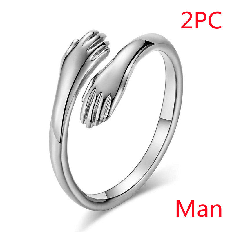 Alloy Simple Hands Hug Ring Opening Adjustable Jewelry Pi-Mart