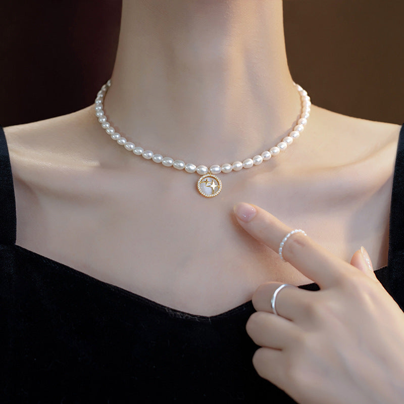 Baroque Natural Pearl Necklace Women's Opal Starlight Pendant Pi-Mart