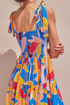 Multicolored Floral Tie-Shoulder Smocked Maxi Dress Elegant & Flowy Summer Style Dress