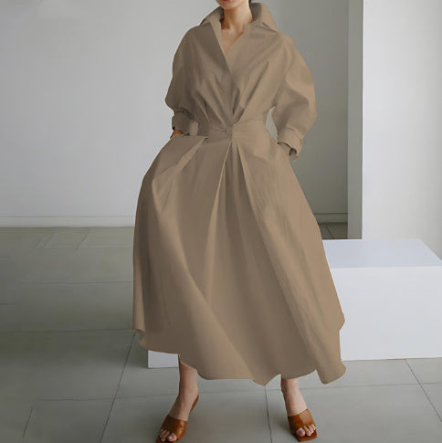 Long-sleeve Blouse Elastic Waist Swing Dress Pi-Mart