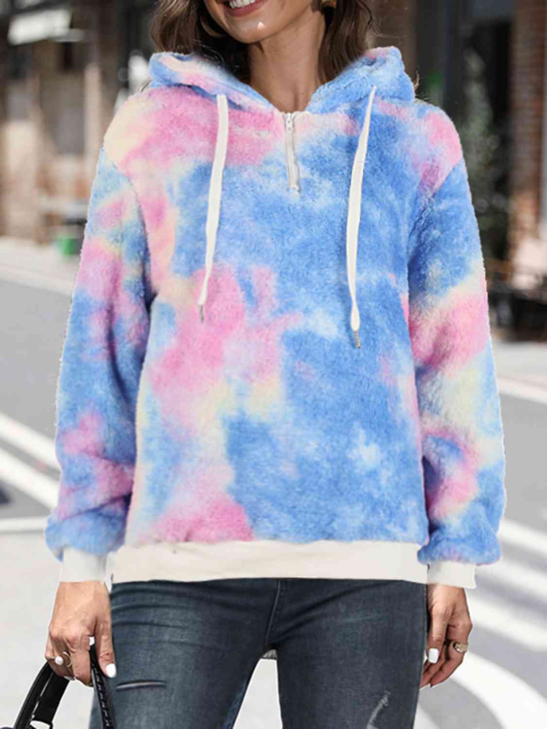 Printed Drawstring Long Sleeve Hoodie Pi-Mart