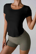 Cutout Round Neck Short Sleeve Active T-Shirt THRIXINE