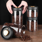 Vacuum Sealed Jug Set Black Coffee Beans Glass Airtight Canister Kitchen Food Grains Candy Keep Good Storage Jar Set Kitchen Gadgets Pi-Mart