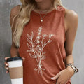 Women's Round Neck Simple Plant Print Versatile Fashion Vacation Style Vest Top - SJB-DIAMOND ELITES