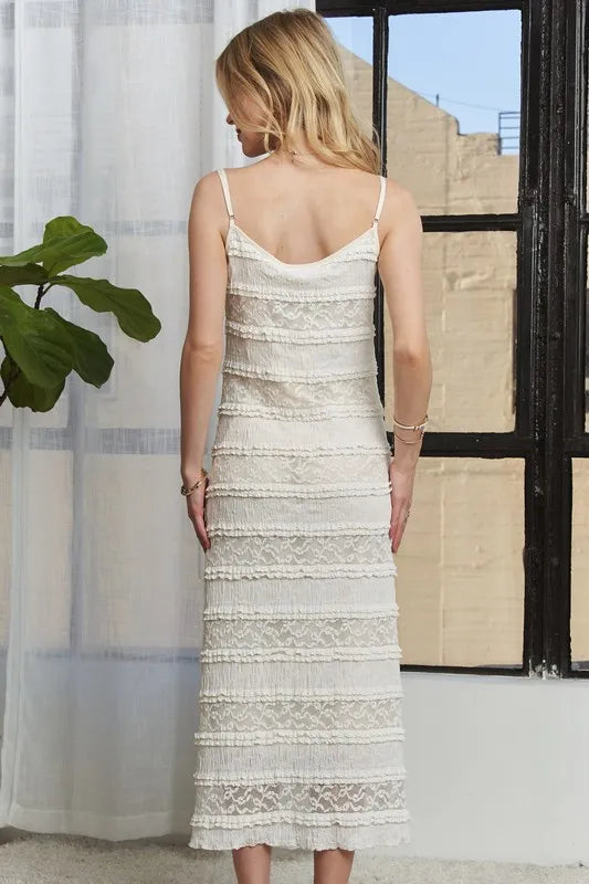 Lace Scoop Neck Midi Cami Dress – Elegant Lace Scoop Neck Dress with Romantic Detailing for Formal Events and Special Occasions Stevvex