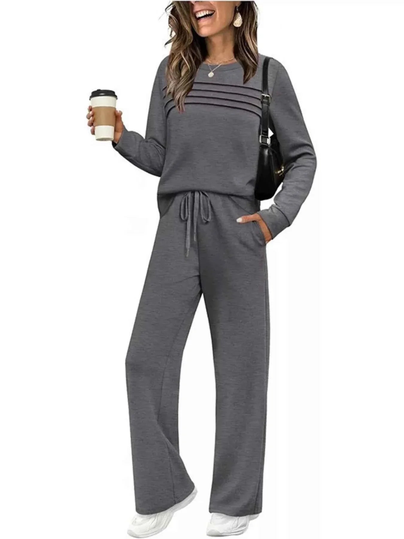 Plus Comfort Duo: Versatile Top & Pants Ensemble THRIXINE