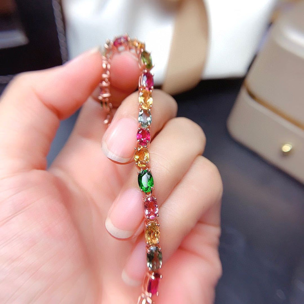Natural Candy Color Tourmaline Bracelet Female Crystals Pi-Mart