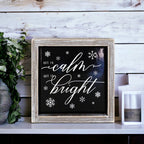 All Is Calm All Is Bright 7in Wooden Framed Holiday Sign Black White BandsCo Straps
