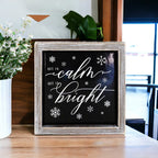 All Is Calm All Is Bright 7in Wooden Framed Holiday Sign Black White BandsCo Straps