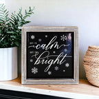 All Is Calm All Is Bright 7in Wooden Framed Holiday Sign Black White BandsCo Straps