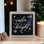 All Is Calm All Is Bright 7in Wooden Framed Holiday Sign Black White BandsCo Straps