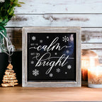 All Is Calm All Is Bright 7in Wooden Framed Holiday Sign Black White BandsCo Straps