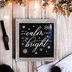 All Is Calm All Is Bright 7in Wooden Framed Holiday Sign Black White BandsCo Straps