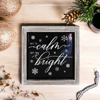 All Is Calm All Is Bright 7in Wooden Framed Holiday Sign Black White BandsCo Straps