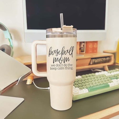 Baseball Mom 40oz Tumbler With Handle Straw Spill Proof Spout Travel Cup BandsCo Straps