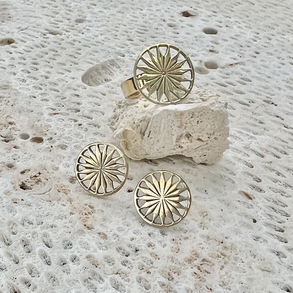Cambodian Sunshine Ring Recycled Bombshell Brass Minimalist Peaceful Gold BandsCo Straps