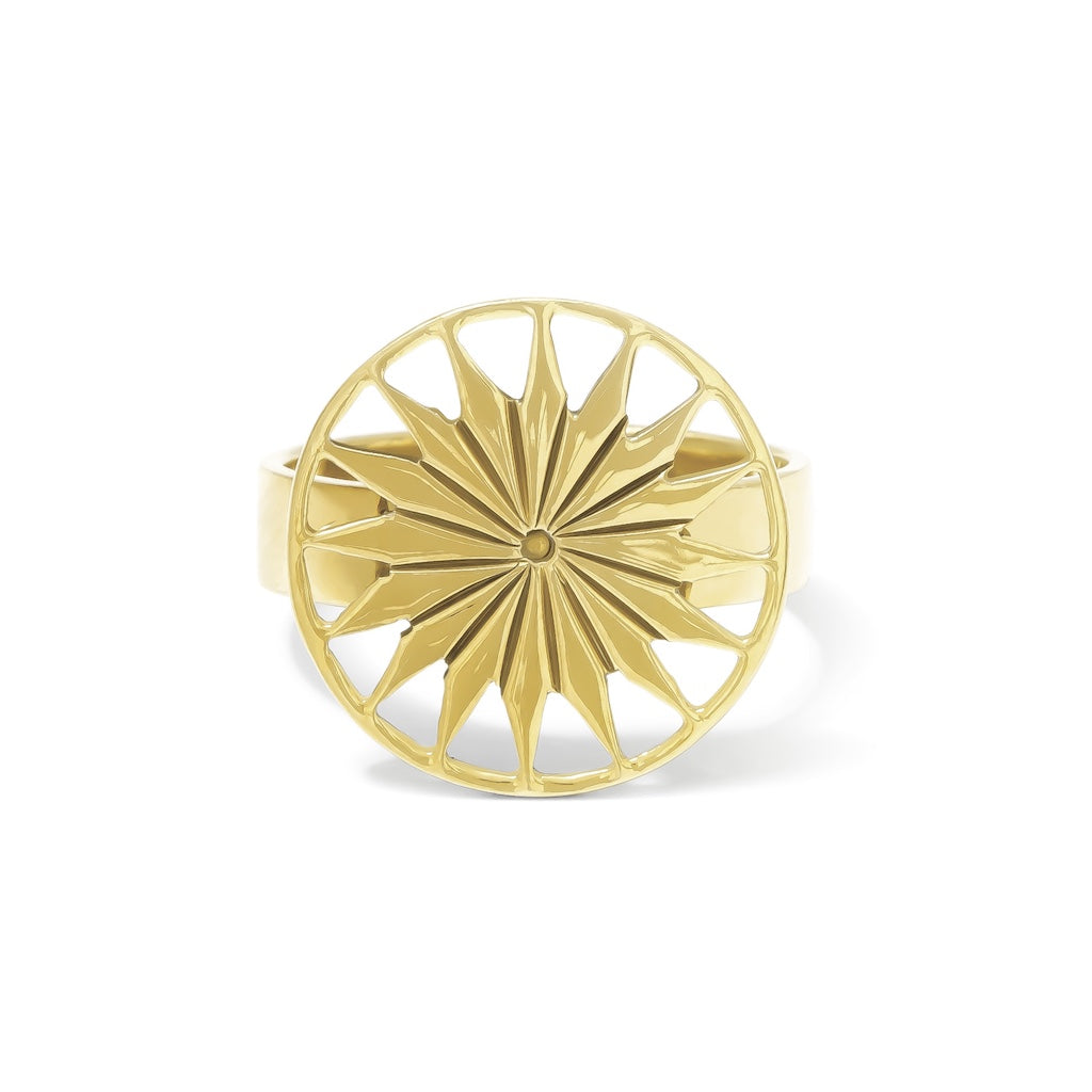 Cambodian Sunshine Ring Recycled Bombshell Brass Minimalist Peaceful Gold BandsCo Straps