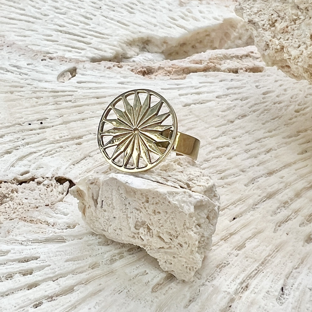 Cambodian Sunshine Ring Recycled Bombshell Brass Minimalist Peaceful Gold BandsCo Straps