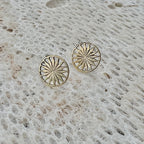 Cambodian Sunshine Stud Earrings Recycled Bombshell Brass Minimalist Sun Studs BandsCo Straps