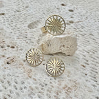 Cambodian Sunshine Stud Earrings Recycled Bombshell Brass Minimalist Sun Studs BandsCo Straps