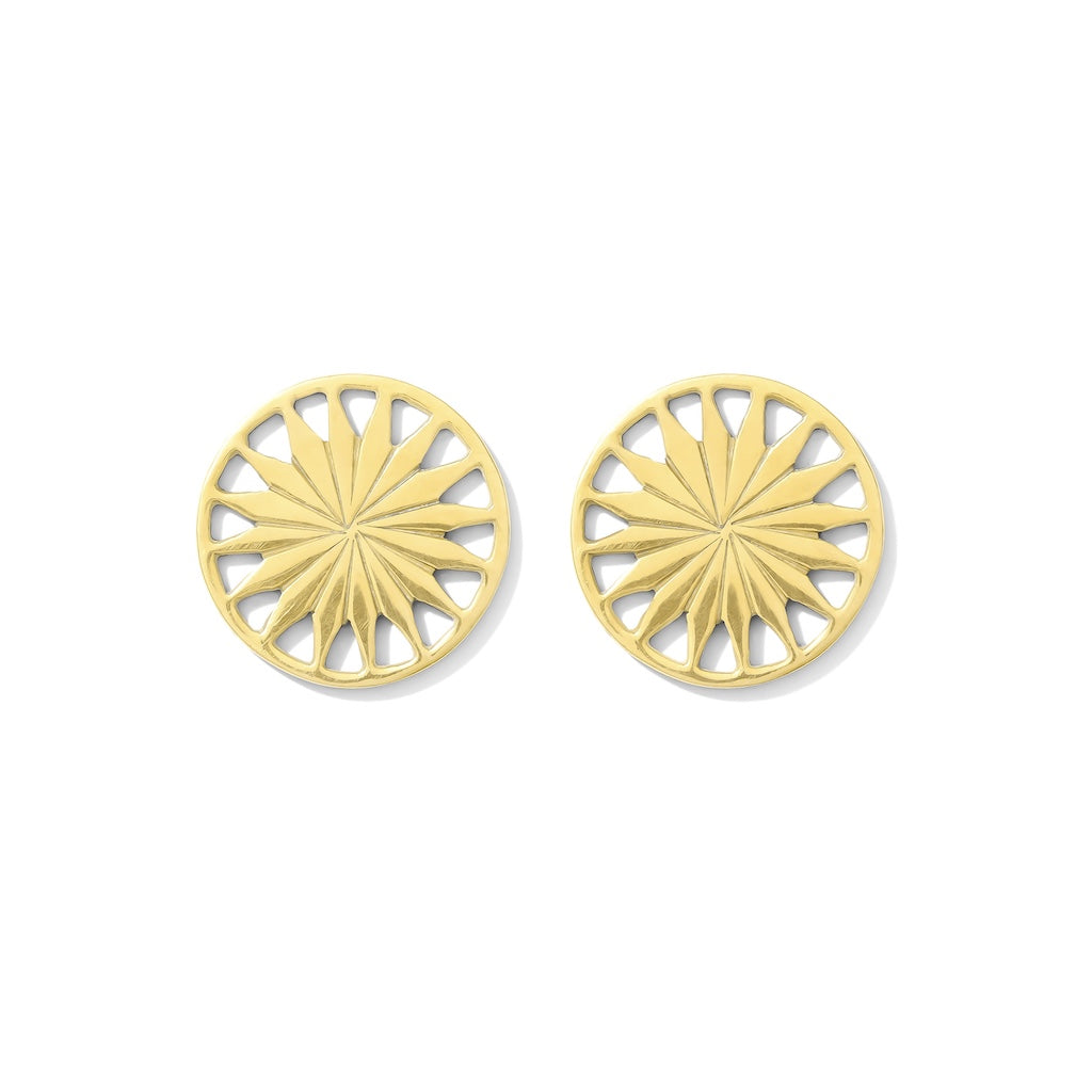 Cambodian Sunshine Stud Earrings Recycled Bombshell Brass Minimalist Sun Studs BandsCo Straps