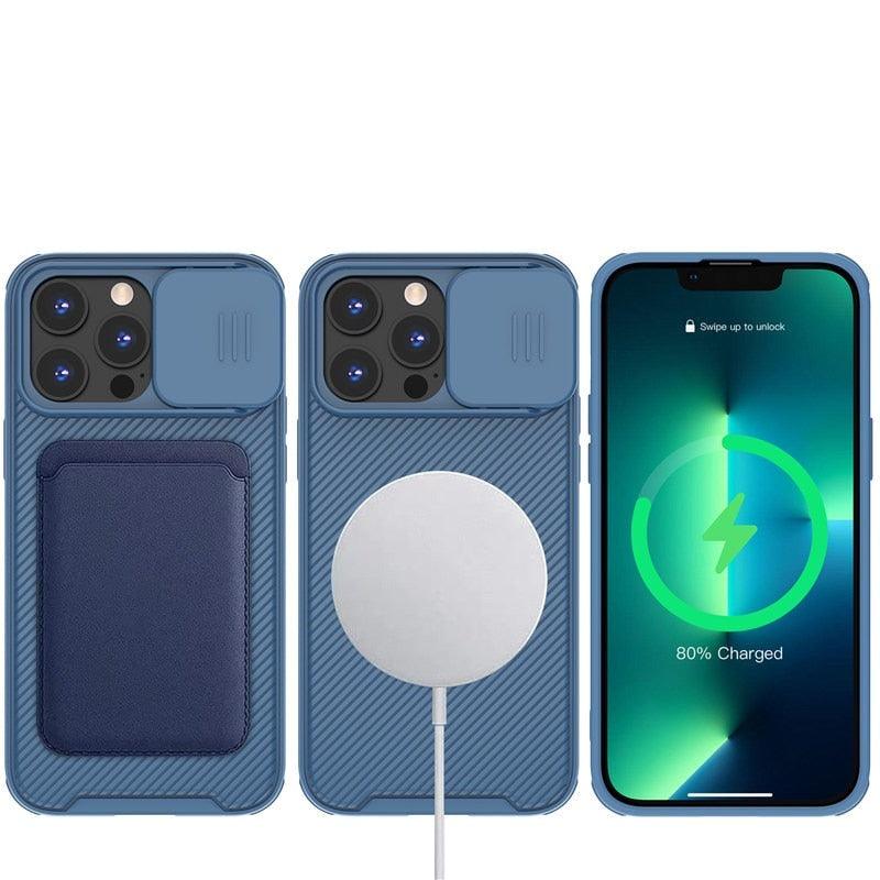 Camera Case Wireless Charging  with Sliding Lens Cover Slim Magnetic Case For iPhone 13Pro Slide Lens Protection Magnetic Wireless Charging Phone Case For iPhone 13 12 Pro Max 13 Shockproof iphone Cover Stevvex
