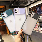 Camera Lens Protection Candy Color Phone Case  For iPhone 14 13 12 11 Pro Necklace With Long Rope Lanyard Cover Camera Lens Protector Translucent Soft Edges Colorful Transparent iphone Cover
