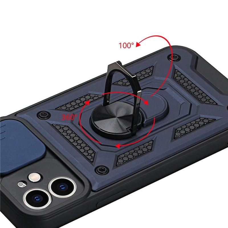 Camera Protection Shockproof Armor Case For iPhone 12 13 14 Pro Max Cover Men Cool  Woman Camera Cover And Stand Sliding Lens Protection Rotating Ring Mount  Shock Resistant Shockproof Protective Bumper Stevvex