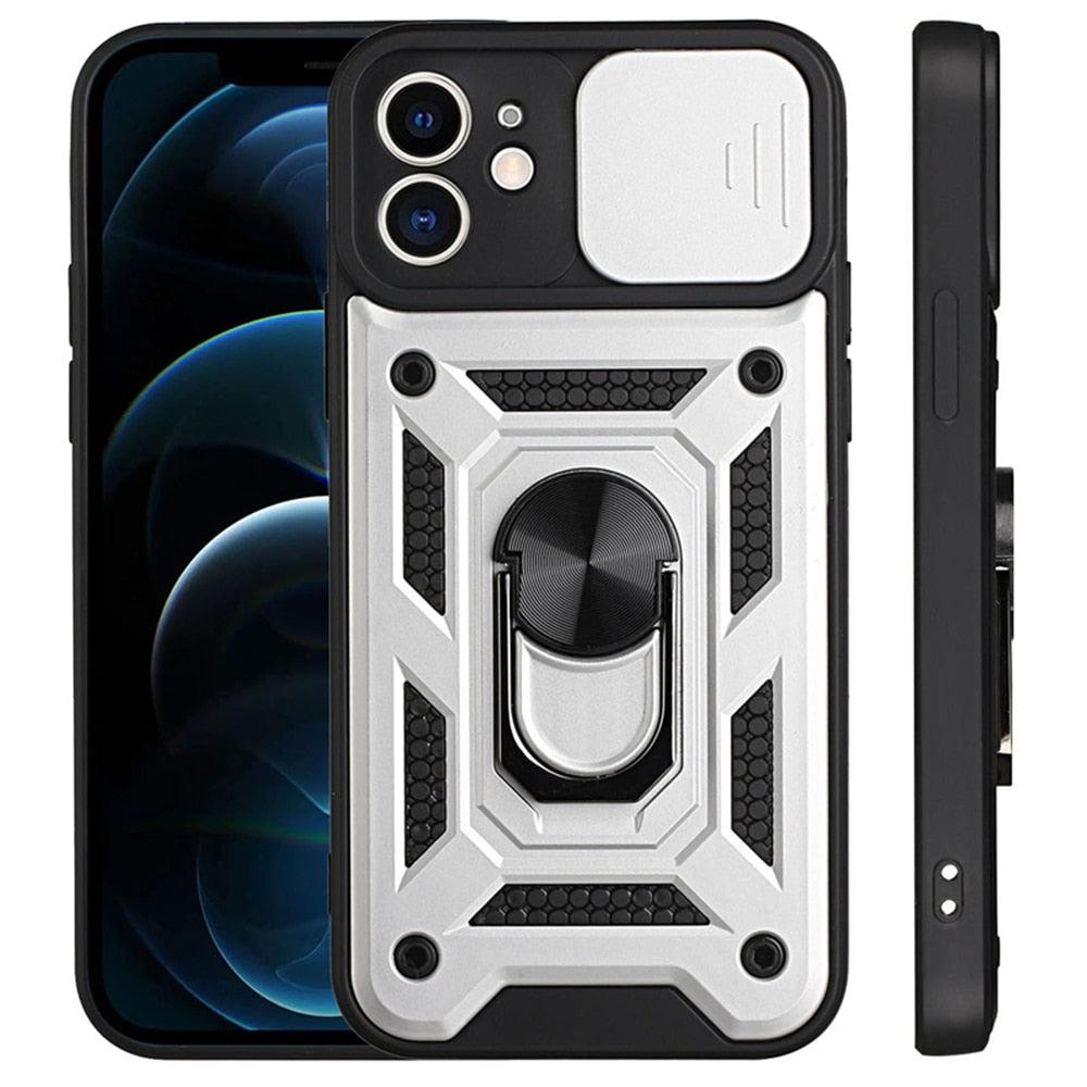 Camera Protection Shockproof Armor Case For iPhone 12 13 14 Pro Max Cover Men Cool  Woman Camera Cover And Stand Sliding Lens Protection Rotating Ring Mount  Shock Resistant Shockproof Protective Bumper Stevvex