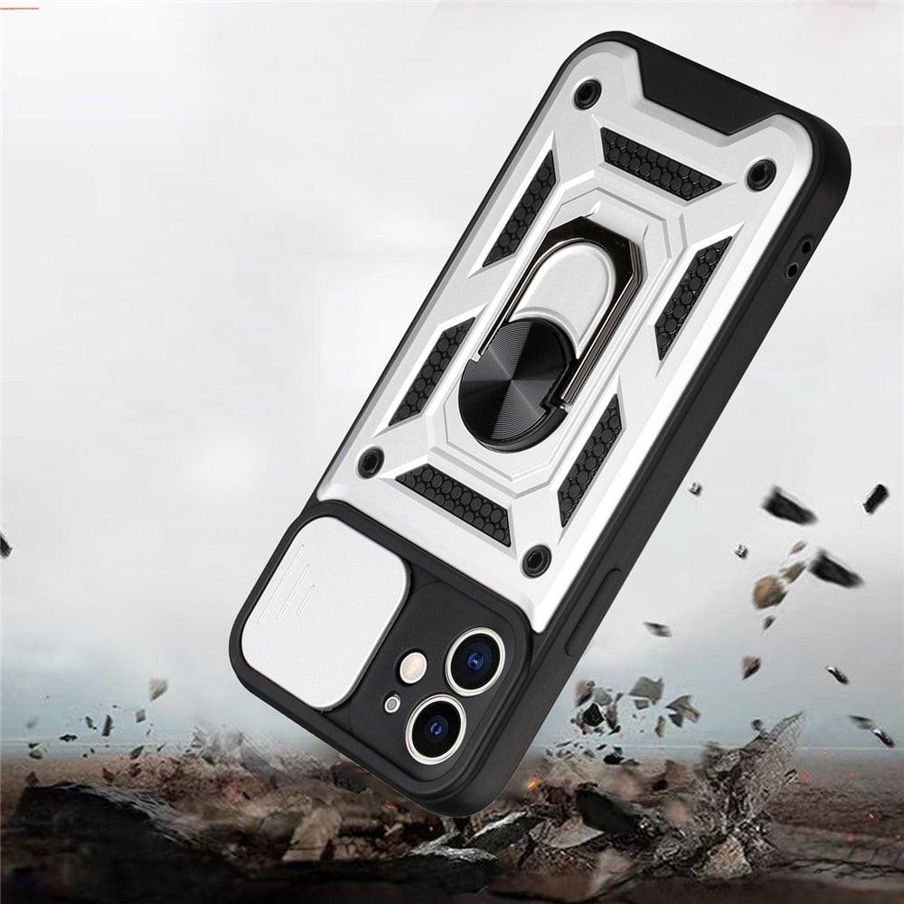 Camera Protection Shockproof Armor Case For iPhone 12 13 14 Pro Max Cover Men Cool  Woman Camera Cover And Stand Sliding Lens Protection Rotating Ring Mount  Shock Resistant Shockproof Protective Bumper Stevvex