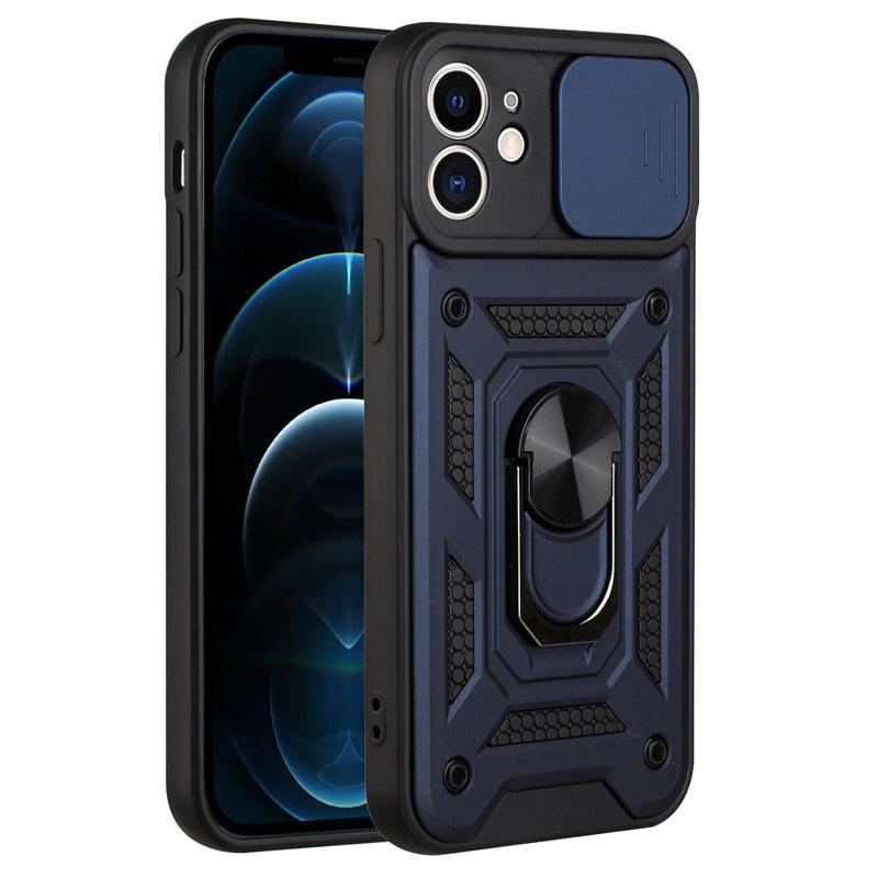 Camera Protection Shockproof Armor Case For iPhone 12 13 14 Pro Max Cover Men Cool  Woman Camera Cover And Stand Sliding Lens Protection Rotating Ring Mount  Shock Resistant Shockproof Protective Bumper Stevvex