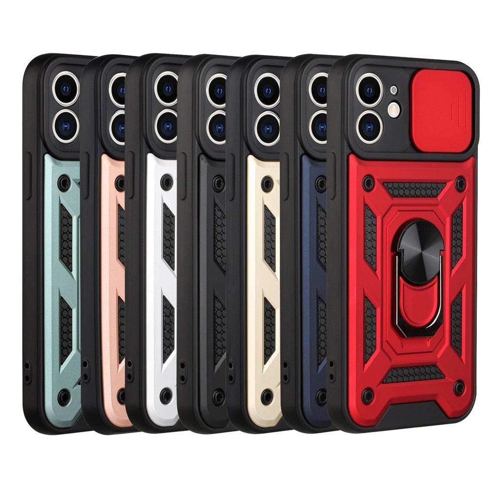 Camera Protection Shockproof Armor Case For iPhone 12 13 14 Pro Max Cover Men Cool  Woman Camera Cover And Stand Sliding Lens Protection Rotating Ring Mount  Shock Resistant Shockproof Protective Bumper Stevvex
