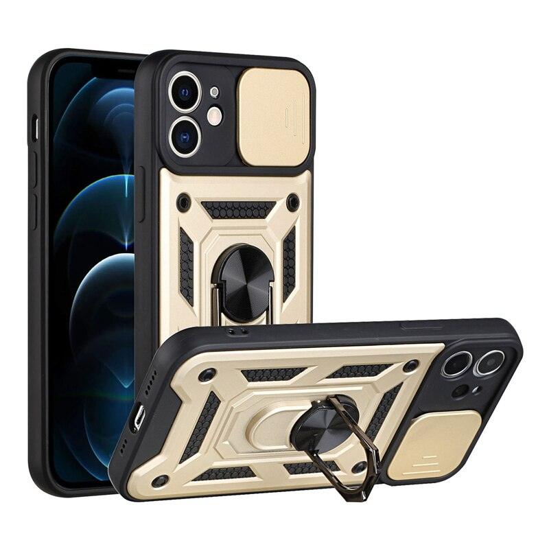Camera Protection Shockproof Armor Case For iPhone 12 13 14 Pro Max Cover Men Cool  Woman Camera Cover And Stand Sliding Lens Protection Rotating Ring Mount  Shock Resistant Shockproof Protective Bumper Stevvex