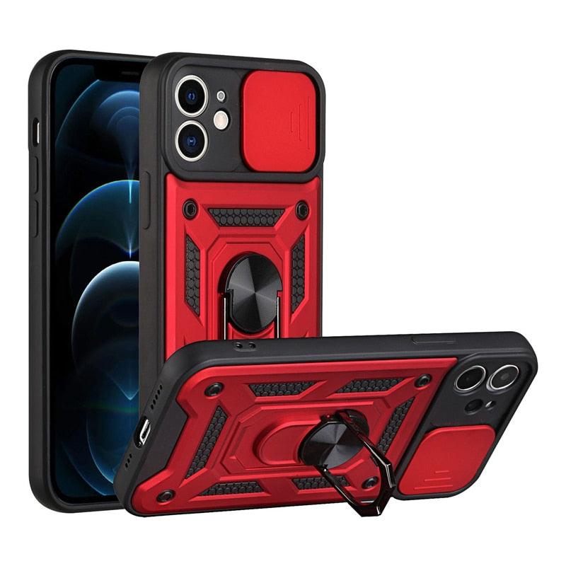 Camera Protection Shockproof Armor Case For iPhone 12 13 14 Pro Max Cover Men Cool  Woman Camera Cover And Stand Sliding Lens Protection Rotating Ring Mount  Shock Resistant Shockproof Protective Bumper Stevvex